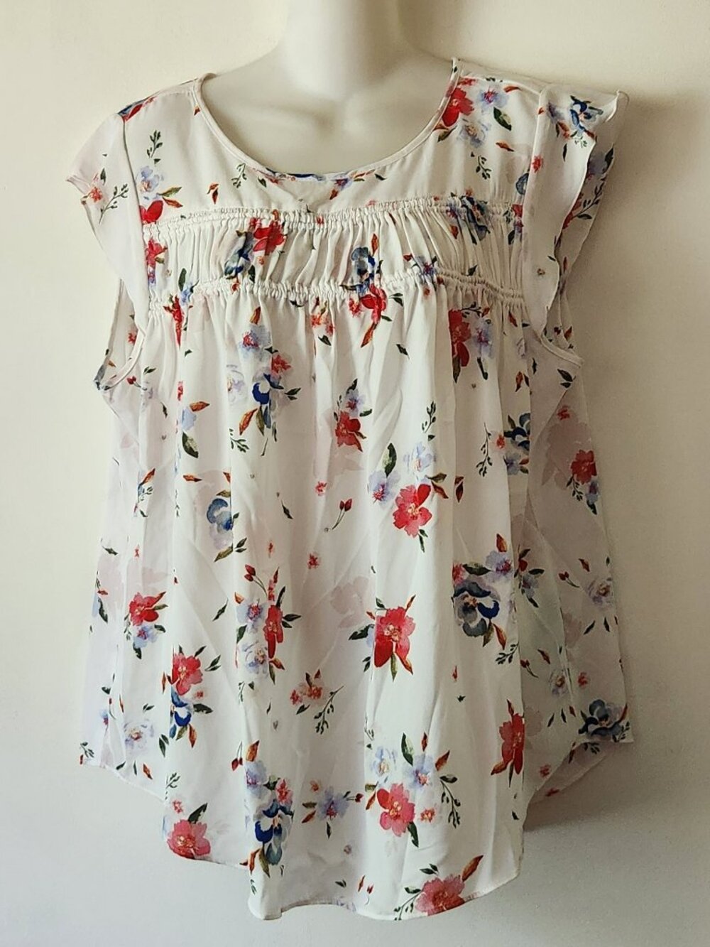 Zac & Rachel blouse sz XLP blouse floral white blue red EUC